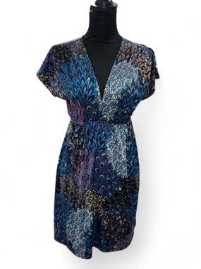Hypnotized Blue Paisley V-Neck Mini Dress
